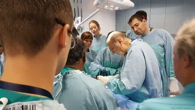Picture of Dr. Bendavid teaching at the Shouldice  Hospital in Canada.